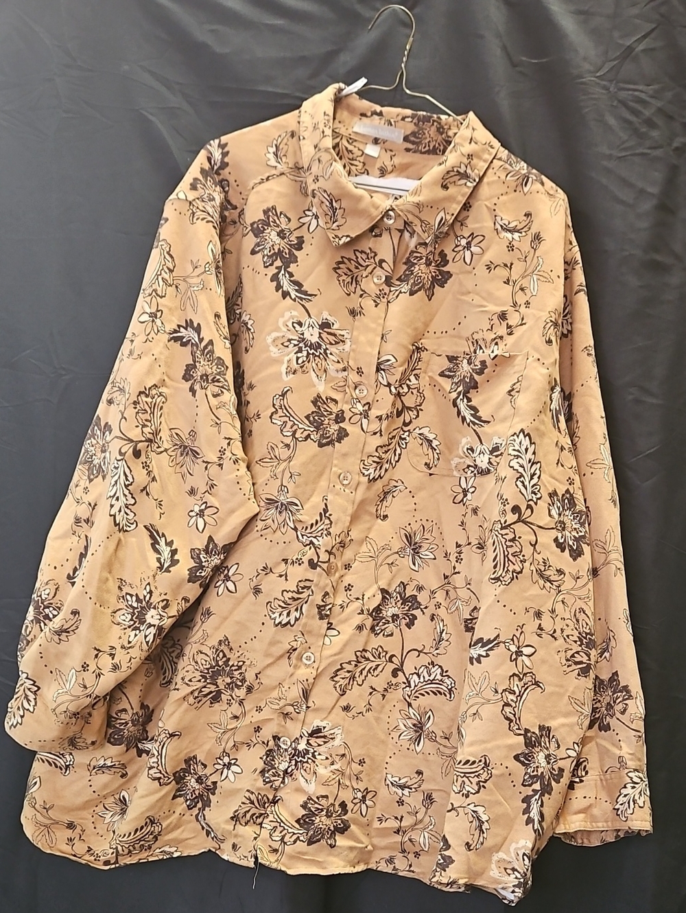 SJ03 Woman Within Mustard Floral Button-Up Blouse